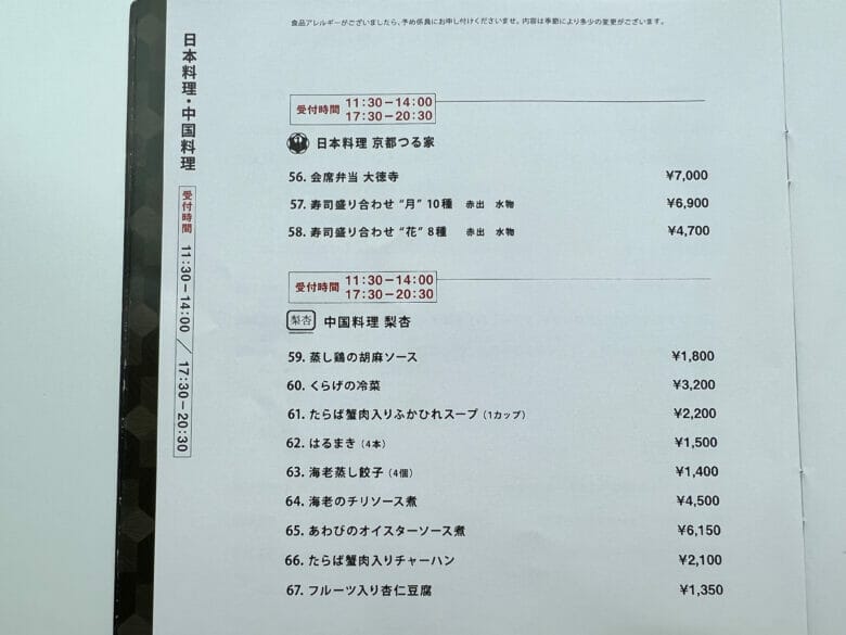 名古屋アソシア　名古屋アソシアマリオット　ルームサービス　インルームダイニング　メニュー