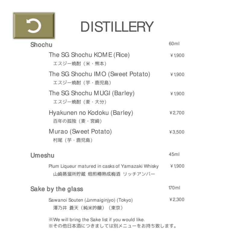 プリンス紀尾井町 プリンスギャラリー紀尾井町 バー メニュー