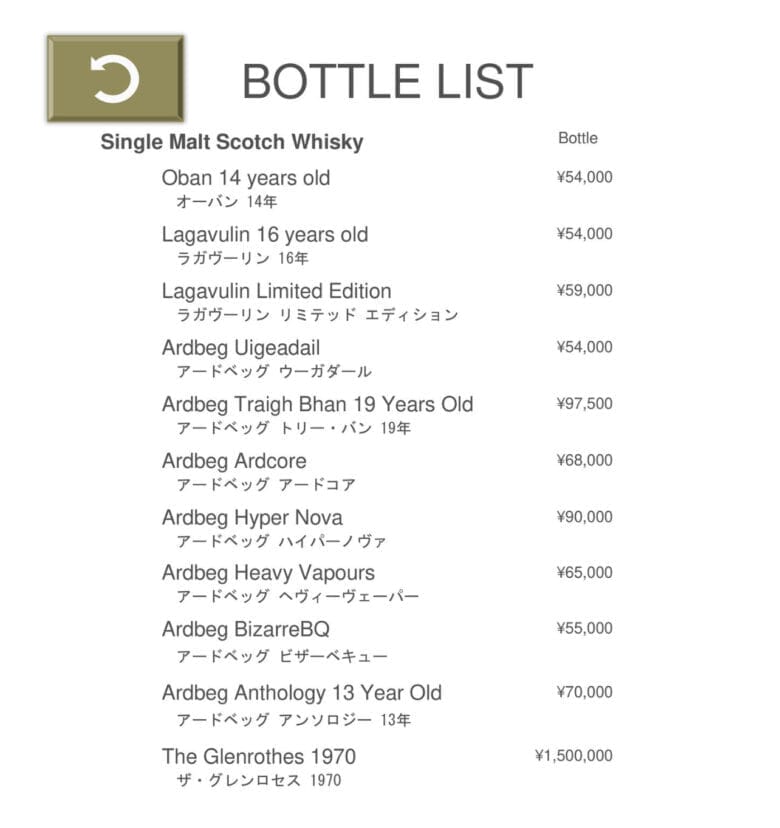 プリンス紀尾井町 プリンスギャラリー紀尾井町 バー メニュー